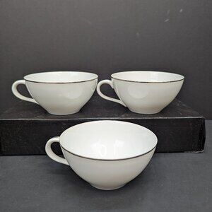 Harmony House China Ware 3853 Simone White Flat Tea Cup Silver Trim Set of 3